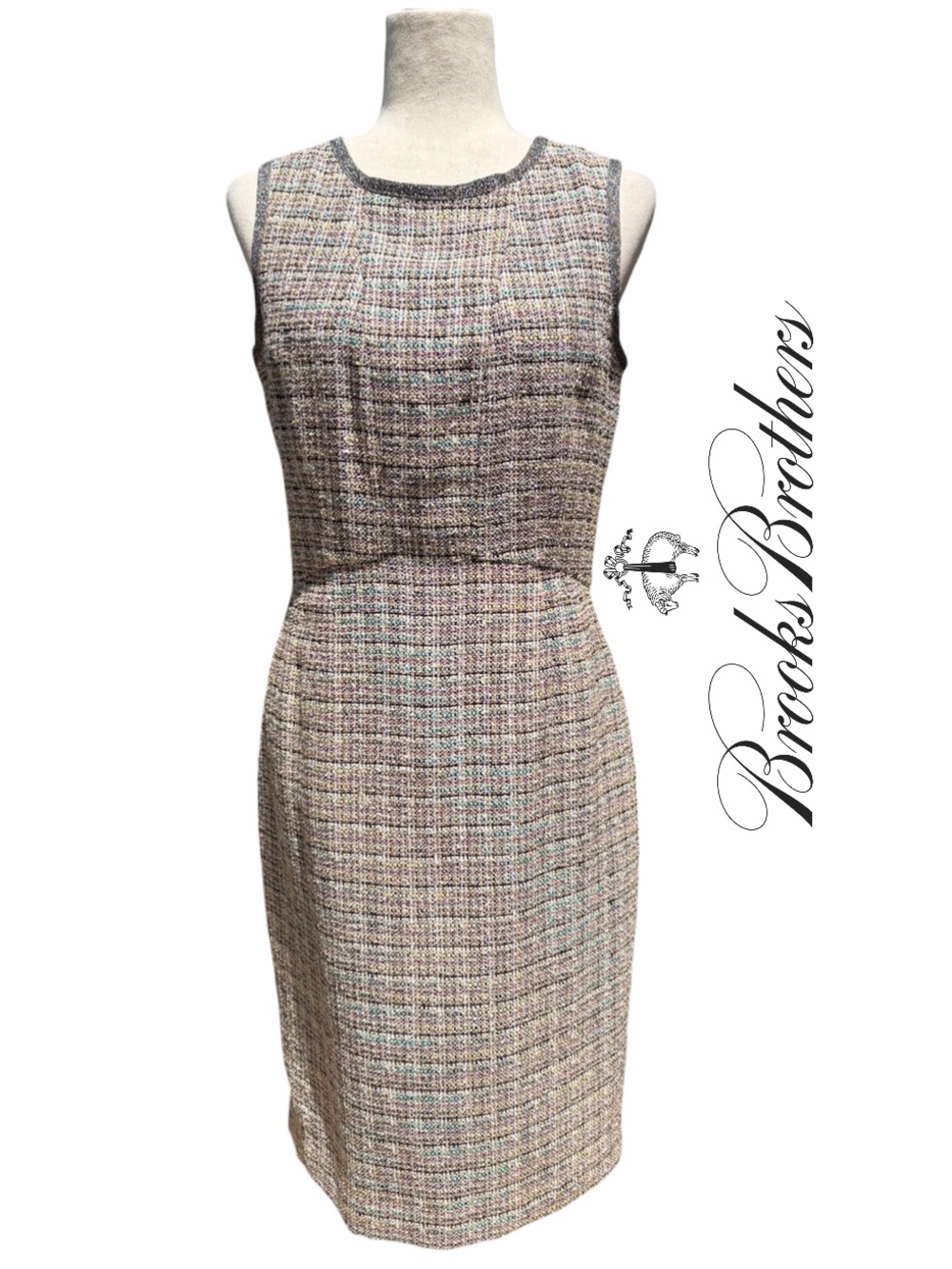 Brooks Brothers Metallic Sleeveless Tweed Sheath Dress in Multicolor and gold 6